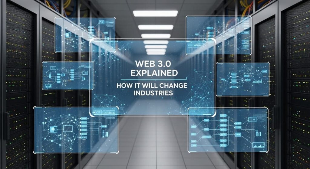 Modern technology with blockchain networks and digital infrastructure illustrating Web 3.0 and its impact on industries