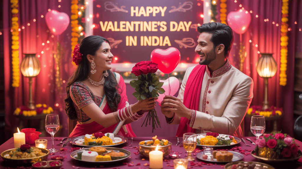 Romantic dinner setup at a restaurant in India for Valentines Day