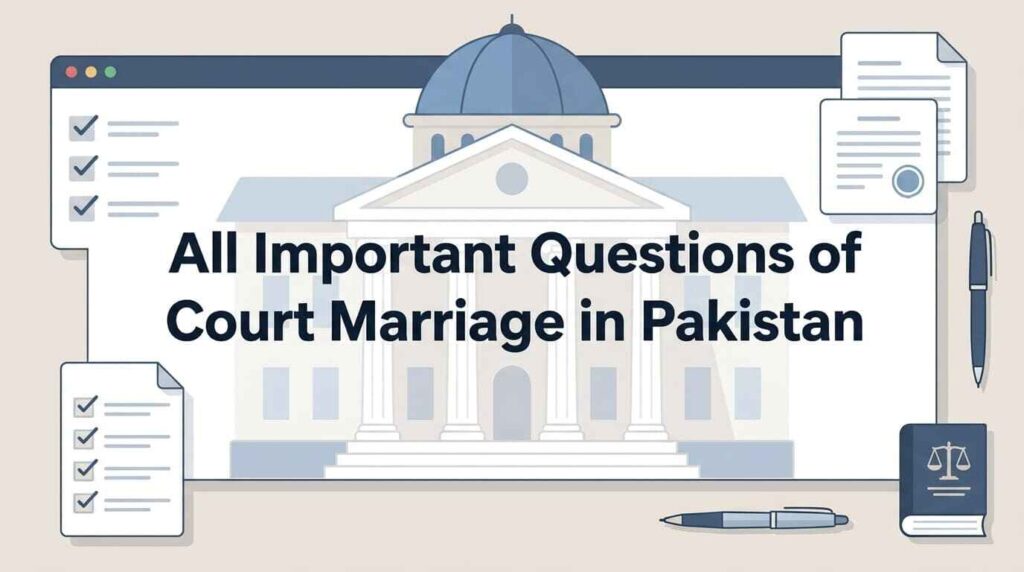 Court marriage Pakistan guide showing key legal questions, requirements, and process in simple informative