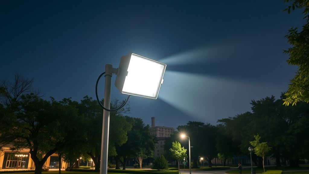 300W Shoebox Light illuminating streets and park outdoors