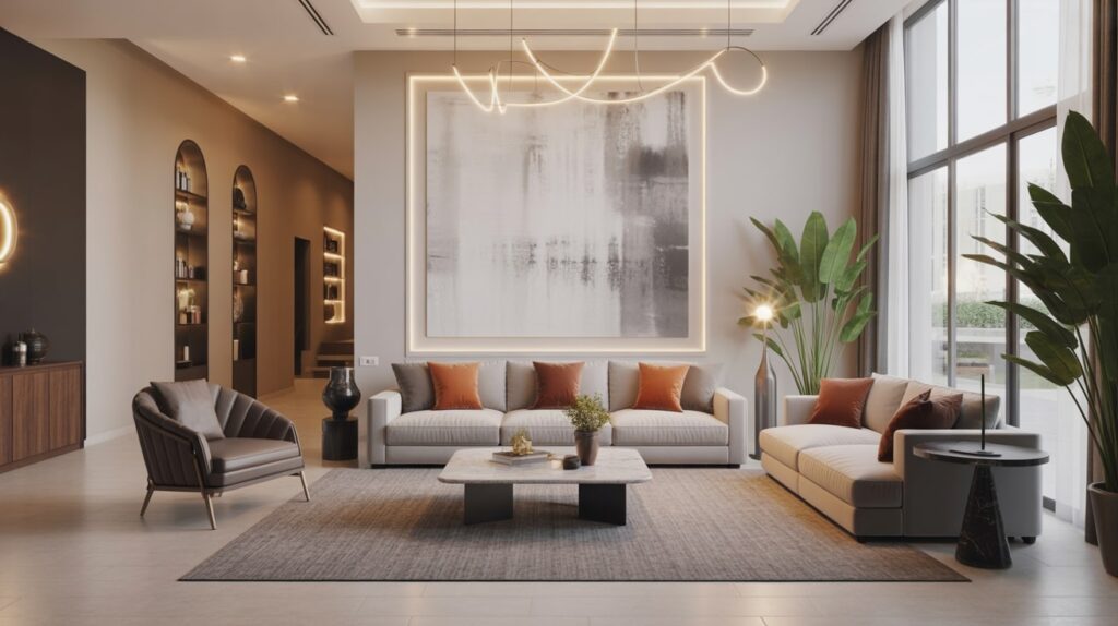 Modern stylish interior of a Dubai home with elegant furniture and contemporary décor