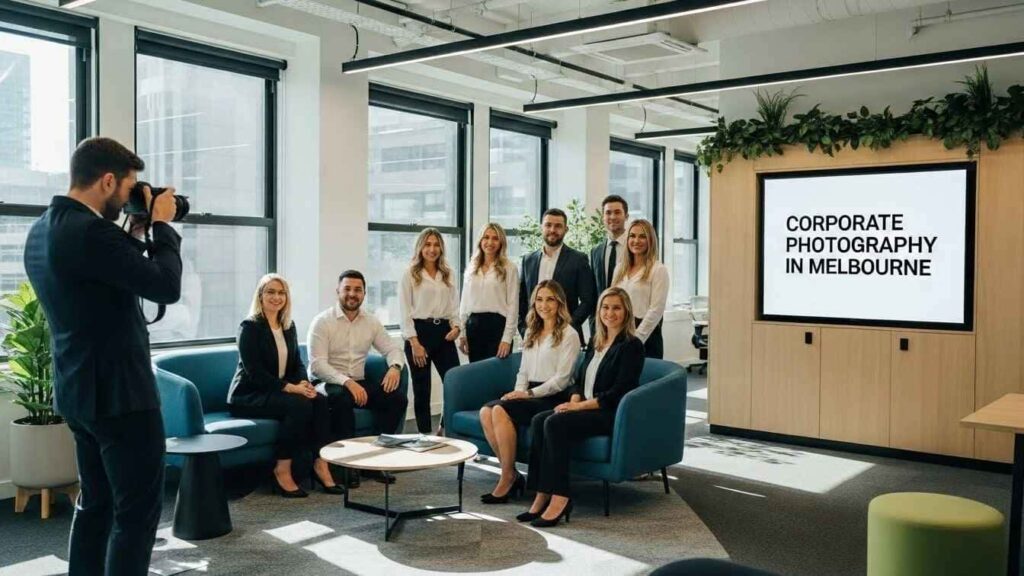 Professional corporate photographer capturing HR and Marketing team members in a modern Melbourne office