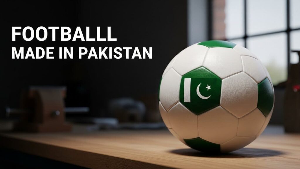 Football in a Sialkot workshop showing football made in Pakistan industry
