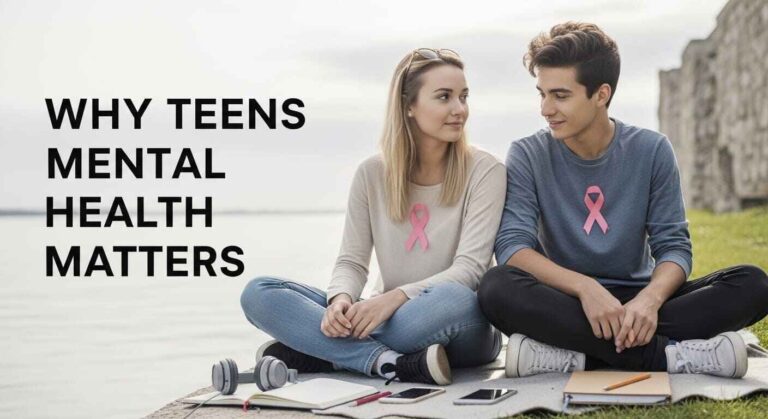 Two teenagers sitting together showing support and awareness about mental health with a calm and realistic atmosphere