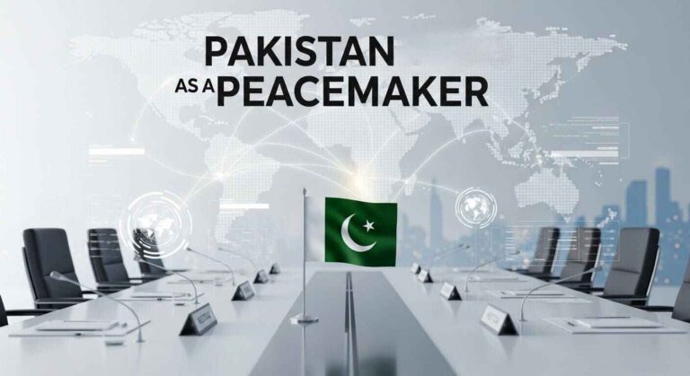 Pakistan flag in global peace concept with world map and diplomacy network symbolizing international cooperation
