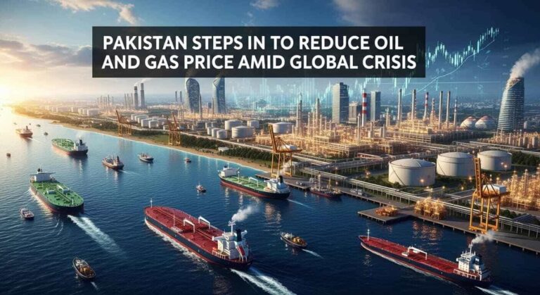 Oil tankers, refineries, and energy plants showing Pakistan role in global oil and gas price stability crisis scenario